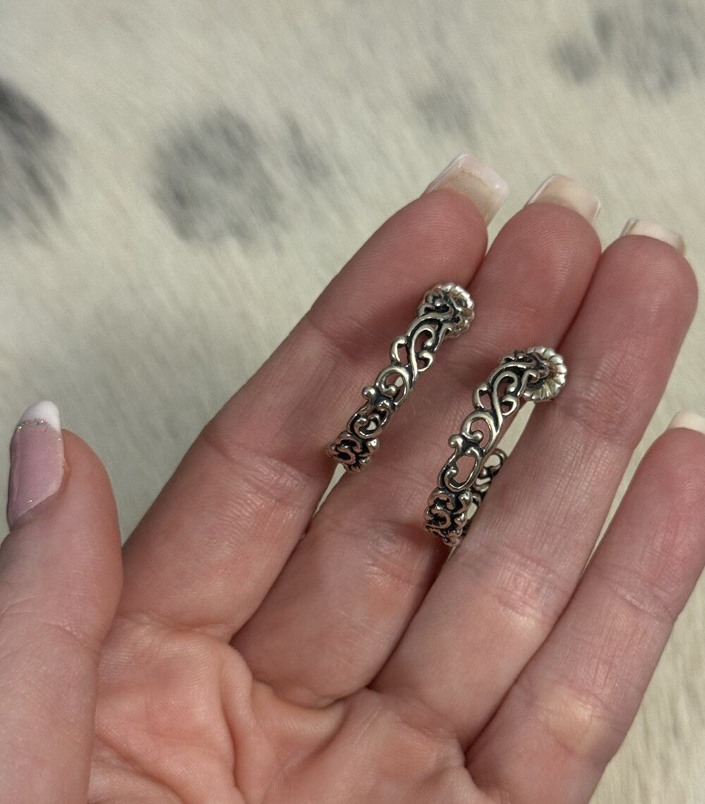 Carolyn Pollack Relios Sterling Silver Scroll Hoop Post Stud Earrings 1”